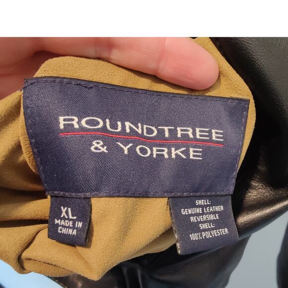 Roundtree & Yorke Men's Sz XL 100% Leather Super Soft Reversible Bomber Jacket - Picture 7 of 7